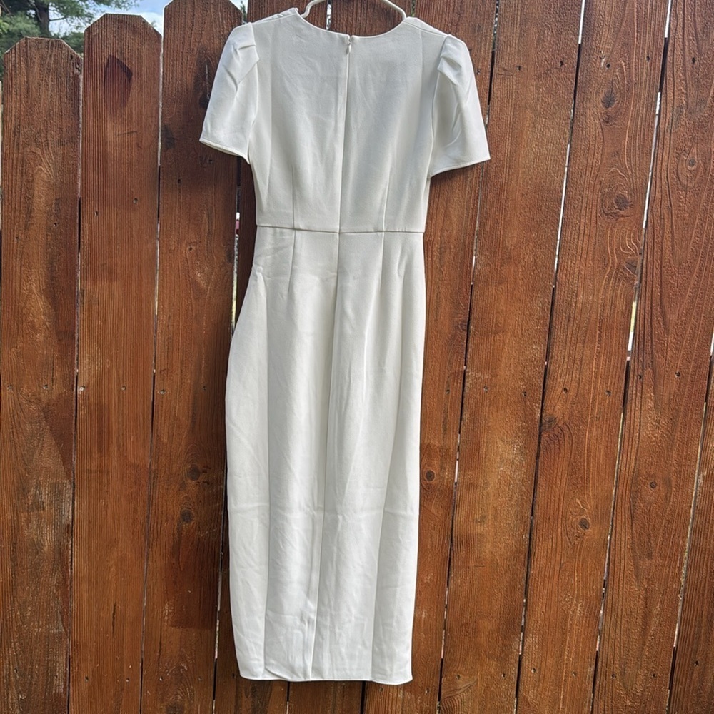 Self-Portrait White Crepe Midi Dress With Short Sleeves - Picture 8 of 10